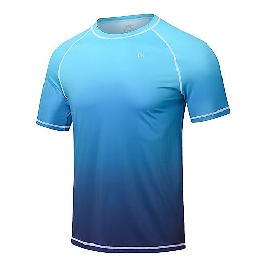 Huayuzh Herren UV Shirt Rashguard T-Shirt Schwimm Shirt Schnelltrocknend Leicht Atmungsaktiv Surfen Angeln Wandern Top Verlaufsfarbe Blau 3XL