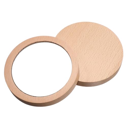 CIYODO Juego de 2 espejos de bolsillo de madera - 6-5 cm y 7 5 cm Espejo de mano compacto perfecto para monedero, pequeño espejo de cristal redondo para mujeres y niños