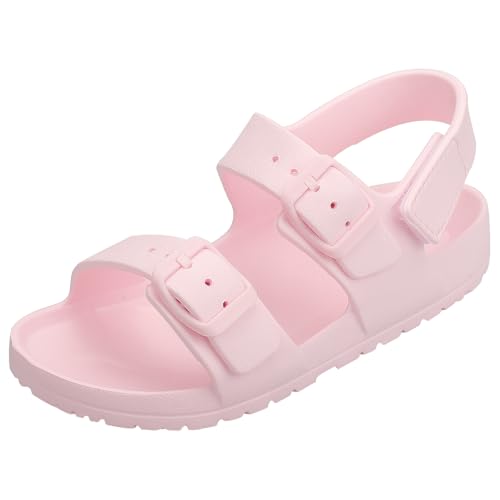 Kids Toddler Sandals Boys Girls Double Buckle Slides Summer Shower Beach Pool Water Shoes Slip on Clouds Slippers,Pink 13 Little Kid