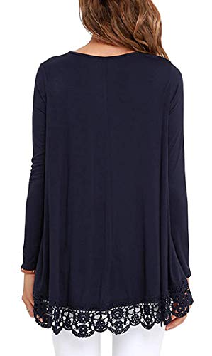 Women's Tops Long Sleeve Lace Tunic Legging O-Neck A-Line Blouse Navy S