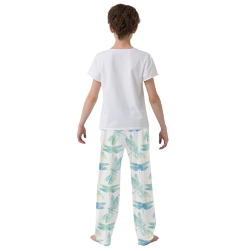 ZZXXB Dragonfly Watercolor Pattern Boys Long Pants Soft Trousers Elastic Waist Kids Lounge Bottoms with Pockets S-XL3