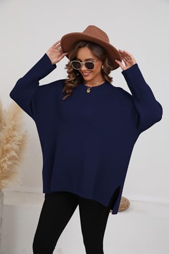 Women's Batwing Long Sleeve Oversized Sweaters Fall Loose Fit Knitted Side Slit Pullover Tops3