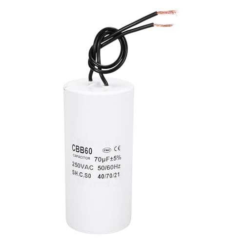 PATIKIL CBB60 70uf Running Capacitor,1Pcs AC 250V 2 Wires 50/60Hz Cylinder White 100x50mm for Water Pumps, Washing Machines Motor Start