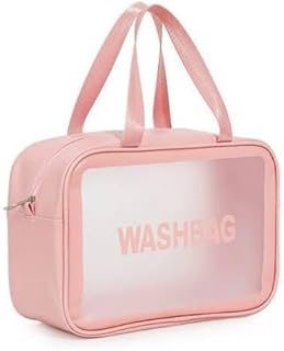شنطة غسيل المكياج المحمولة بسحاب من خاموش تريدرز™ تخزين للسفر للنساء والفتيات بينك جلد زهري تجار