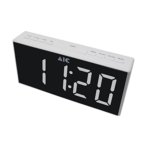 AIC - Radio Reloj Despertador Digital Portátil con Radio FM, Pantalla LED Blanca tamaño Jumbo...