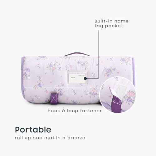 Image of Wake In Cloud - Toddler Nap Mat with Pillow and Blanket, 100% Cotton Fabric, for Kids Girls Ages 3 Plus in Daycare Kindergarten Preschool, Floral Botanical Flowers