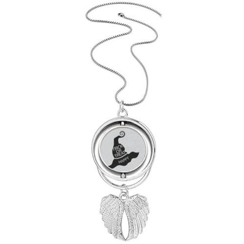 Collier chapeau de sorcière noir et ailes d'ange en métal argenté
