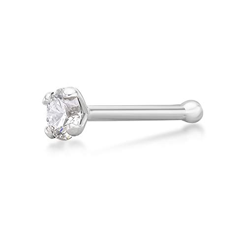 20 Gauge 0.07 Carat Lab Grown Diamond Straight Bone Nose Ring in 14k White Gold (D-E, I2-I3, cttw) 2.7 mm by Lavari Jewelers