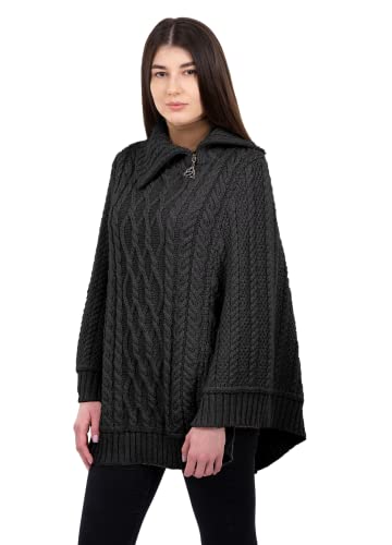 Image of SAOL Ireland Ladies 100% Merino Wool Cowl Neck Zipper Poncho