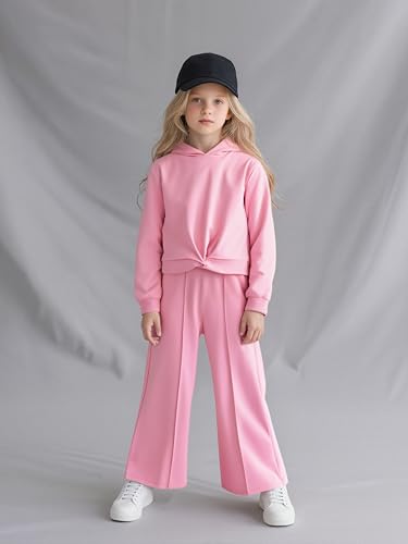 Image of Girls Clothing Set 2PC Outfits Crop Hoodie & Wide Leg Pants Fall Fashion Sweatshirt Set