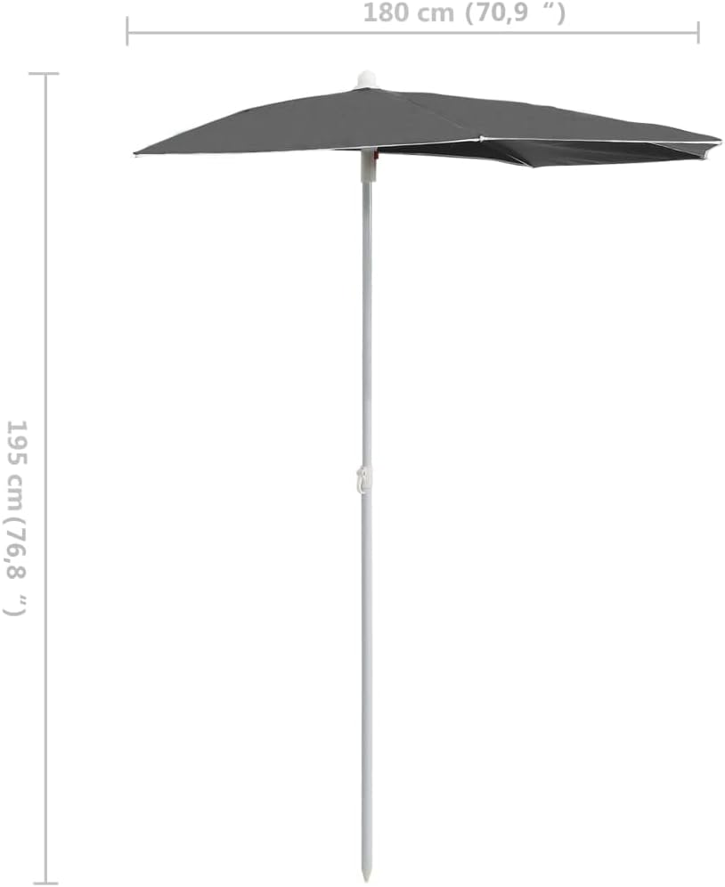 Patio Half Umbrella, Garden Patio Half Parasol with Pole, Half Round Patio Umbrella for Balcony, Porch, or Deck, 70.9"x35.4" Anthracite
