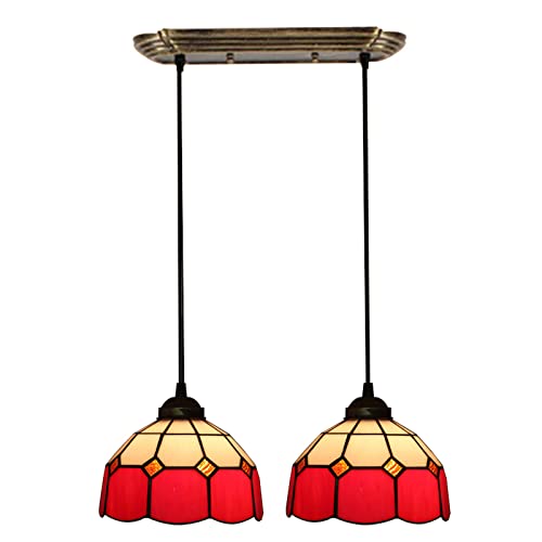 Vitrail rouge de 8 pouces pour ce luminaire pendentif vintage ajustable à deux lumières