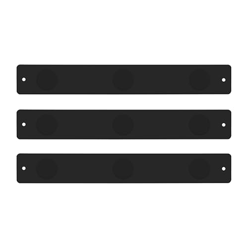 Three by Three Seattle Mini Magnetic Strip Bulletin Board (3-Pack) – 14″ × 2″ Metal Magnetic Display Board with 12 Rare-Earth Magnets Each – Mount Horizontally or Vertically (Black)