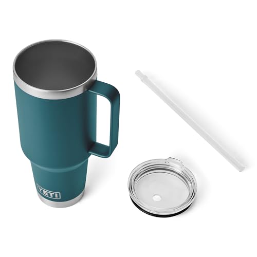 Image of YETI Rambler 42 oz Tumbler with Handle and Straw Lid, Travel Mug Water Tumbler, Vacuum Insulated Cup with Handle, Stainless Steel, Agave Teal