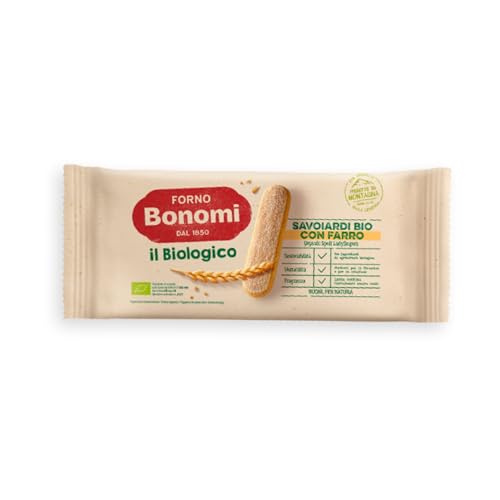 Forno Bonomi Savoiardi Bio con Farro. Con Farina di Farro, fonte naturale di vitamine e sali minerali. Un binomio perfetto di golosità e genuinità. Confezione da 200 grammi.