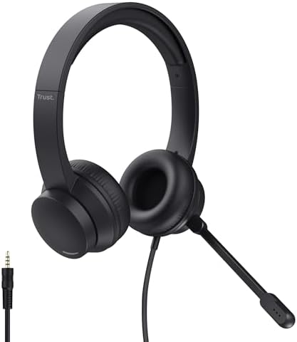 Trust Ayda Cuffie con Microfono Leggere On-Ear 3.5mm, Archetto Regolabile, Auricolari con Filo 1,80 m, Headphones Cablato per PC, Portatile, Computer, Laptop, Mac, Ufficio, Teams, Skype, Zoom - Nero