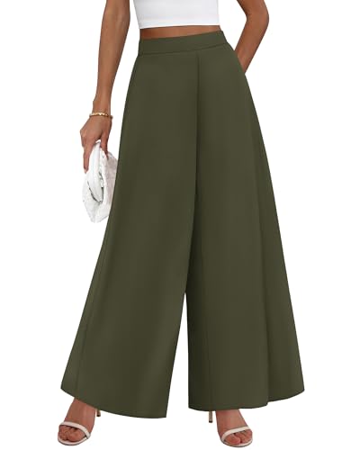 KIRUNDO Palazzo Pants for Women 2026 Loose Wide Leg Trousers,Army Green,M