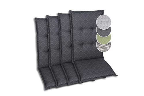 GO-DE Textil Bequeme und attraktive Polsterauflagen für Hochlehner-Gartenstühle (4er-Set, Rautenlinien anthrazit, Hochlehner)