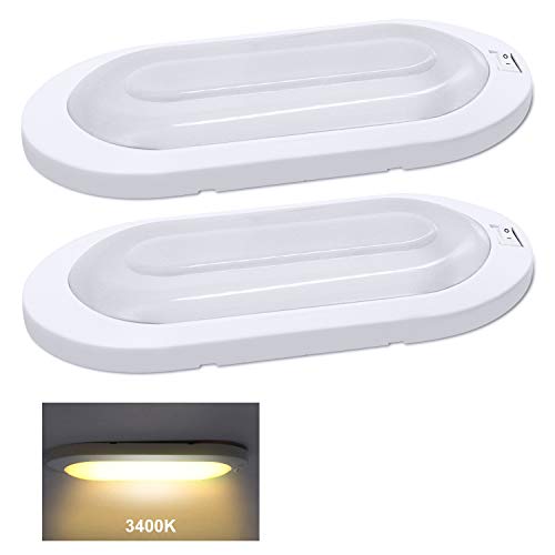 Facon (2 Packungen) LED-Deckenleuchte Innenleuchte mit EIN- / Ausschalter 12 V, 7 W, ovales Licht für Wohnmobile, Wohnwagen, Anhänger, Boote, Schiffe und Fahrzeuge (weiß)