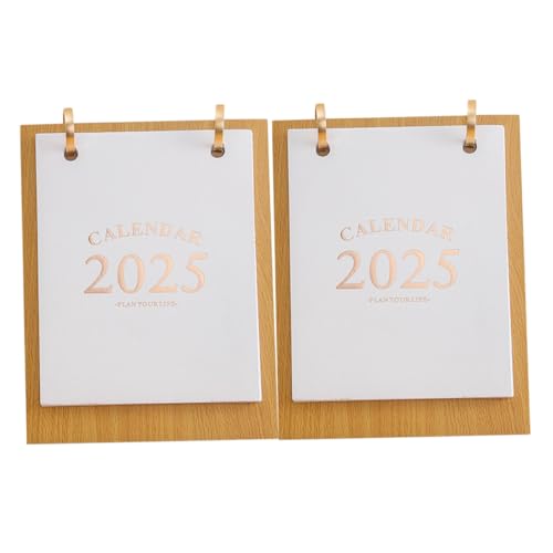 LIFKOME 2個年 木製 卓上カレンダー スムーズなページめくり 丈夫な二重リング綴じ デスク用フリップカレンダー オフィスや家の装飾に