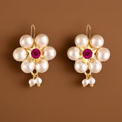 Image of VAMA FASHIONS 18K Gold Plated Anti Tarnish Half Moon Peacock Shape Traditional Maharashtrian Press on Bugadi Upper Ear Clip on Earrings For Women & Girls