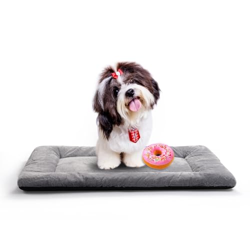 Dog Beds Crate Pad for Small Dogs Ultra Soft Dog Crate Bed Washable & Anti-Slip Kennel Pad,Cat Bed Pad Mat,Gray 24inch
