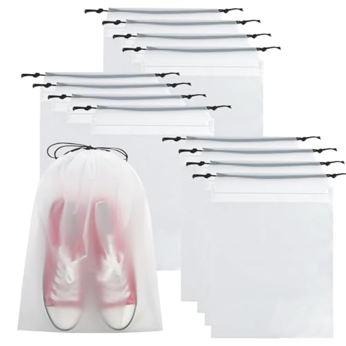 ECVV 12PCS Shoe Bags for Travel Transparent Shoe Organizers Pouch with Rope Portable Drawstring Shoe Bags Shoe Storage Bags for Men and Women