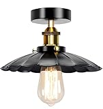 YSGUYILT Vintage Regenschirm Deckenleuchte, Retro Industrielle Metal Deckenlampe E27 für Küche Loft Wohnzimmer Eingang Schwarz 24 cm