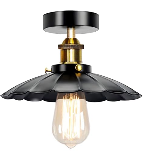 YSGUYILT Lámpara de Techo en Forma de Paraguas - Plafón Industrial Vintage Negro - E27 - Diámetro 24 cm - Para Cocina, Salón y Restaurante