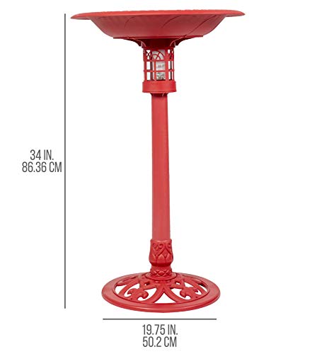 Sun-Ray 811011 Solar Lighted Bird Bath, Red #TOP5