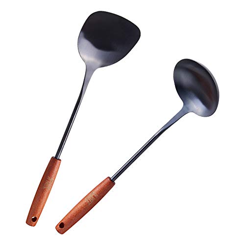 FJNATINH Spatule & Louche Set Wok Tool, 14.2-15 Pouces, 304 en Acier Inoxydable Cover