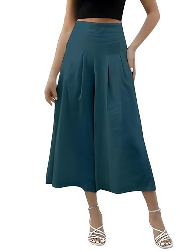 Image of OOMPH! Cotton Linen Palazzo Pant for Women | Women's High Rise High Waist Trousers Flowy Wide Leg Plazzo Pant Trouser with Pocket | Plazo Pant for Woman