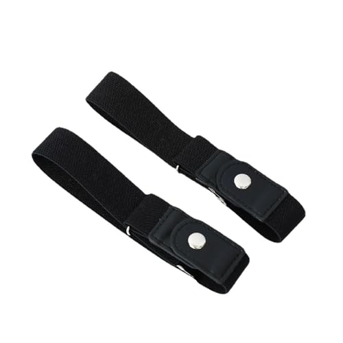 2pcs/set Casual Adjustable No Buckle Canvas Women Men Pants Buckle Elastic Belt Stretch Belt Waist Belt(black)