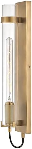 Hinkley Ryden 37852HB-LL Tall Single LED Wall Sconce, Clear Glass Cylindrical Shade, Knurled Fitter, Industrial/Vintage Style, in Heritage Brass