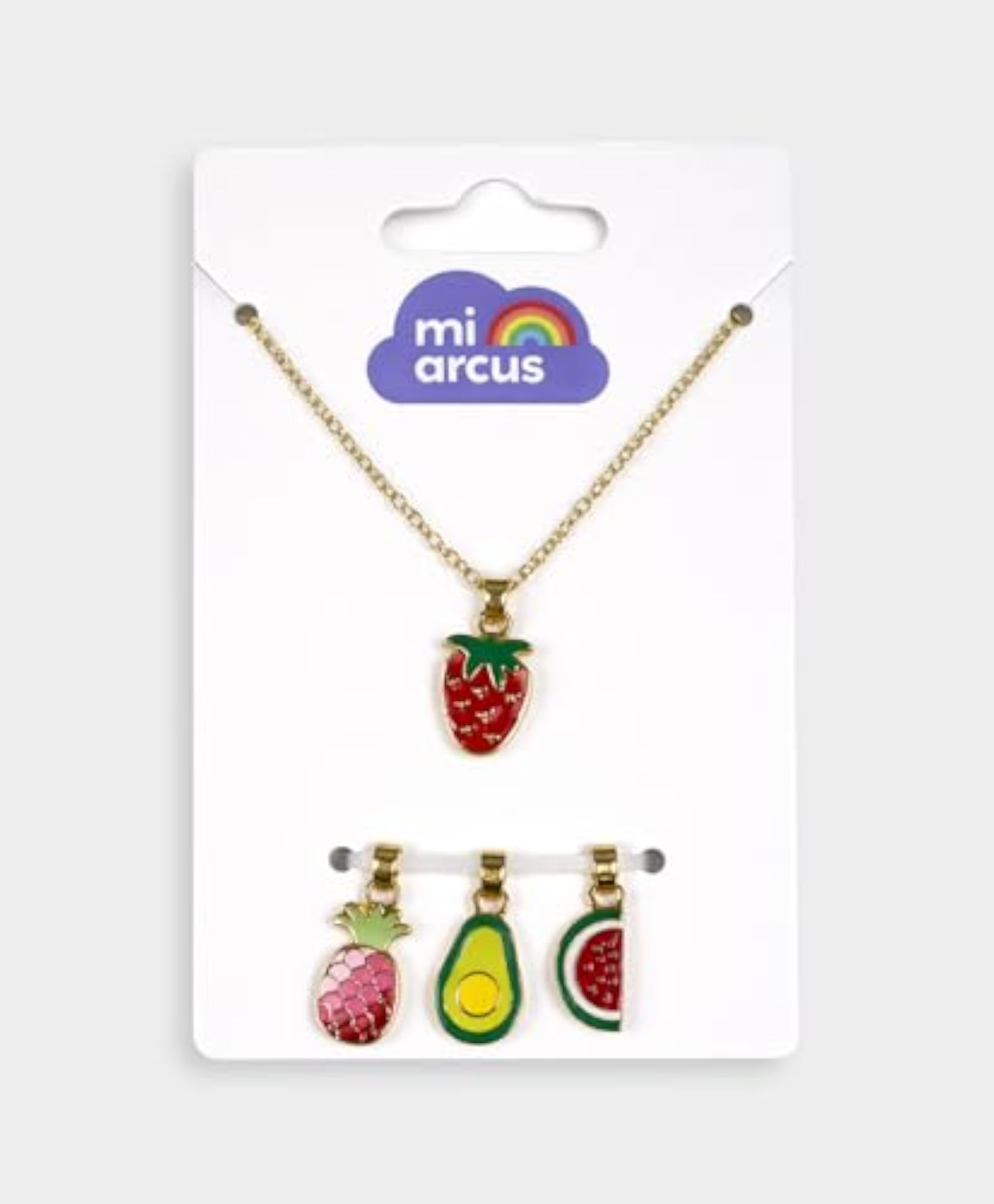 Gold Fruit Necklace with 3 Changeable Pendants, Multicolor