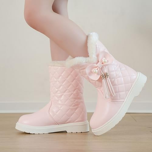 Girls Winter Snow Boots Faux Fur Lined Slip on Ankle Booties Mid Calf Non-Slip Outdoor Walking Shoes Little/Big Kids4