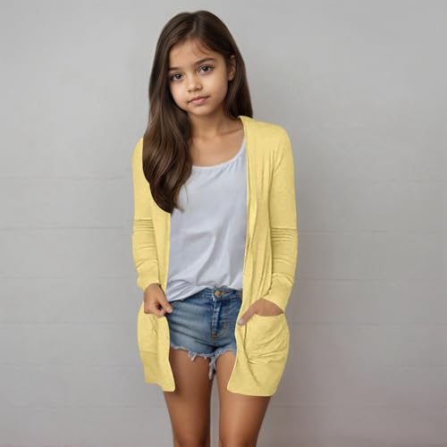 Girls Cardigan Sweaters Kids Open Front Long Sleeve Knit Sweater Cute Casual Oversized Outerwear with Pockets 5-14 Years2