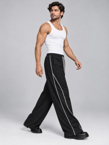 Image of GRECIILOOKS Mens Casual Trouser | Track Pant for Men | Wide Leg Men's Track with Elasticated Waistband | Man Baggy Fit Twill Pants | Relaxed Fit Casual Joggers for Streetwear & Everyday Outfit