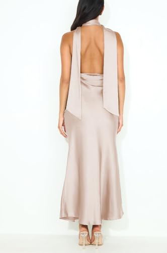 Image of 2026 Women's Satin Halter Deep V Neck Wedding Guest Maxi Dresses