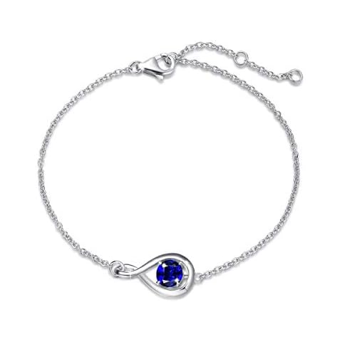 FANCIME September Sapphire Birthstone Bracelet for Women 925 Sterling Silver Dainty Infinity Link Bracelet Fine Jewelry Christmas Birthday Gifts for Mom Wife, Chain Length 6.7+1.2" Cover