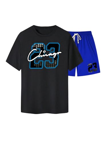 GORGLITTER Men's 2 Piece Letter Graphic Outfits Short Sleeve Crewneck T-Shirt and Drawstring Shorts Set