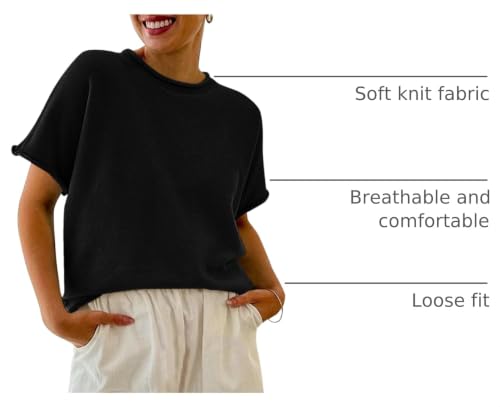 Image of Saodimallsu Women's Short Sleeve Lightweight Casual Crewneck Loose Fit Knit T-Shirt