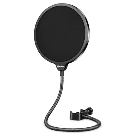 Aokeo Professional Microphone Pop Filter Mask Shield For Blue Yeti and Any Other Microphone,Mic Dual Layered Wind Pop Screen With Flexible 360° Gooseneck Clip Stabilizing Arm