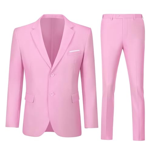 S-Show Men's Suits Regular Fit 2 Piece Pink Suit,Notch Lapel Jacket Pants Set,Solid Party Wedding Prom Dress Tuxedo Suits for Men S
