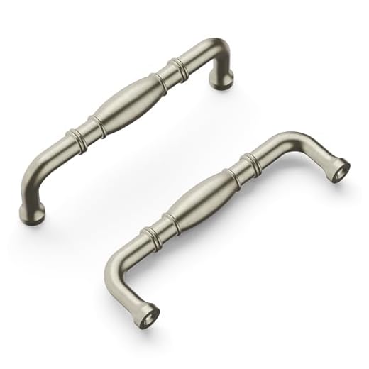 Hickory Hardware 1 Pack Solid Core Kitchen Cabinet Pulls, Luxury Cabinet Handles, Hardware for Doors & Dresser Drawers, 3-3/4 Inch (96mm) Hole Center, Satin Nickel, Williamsburg Collection