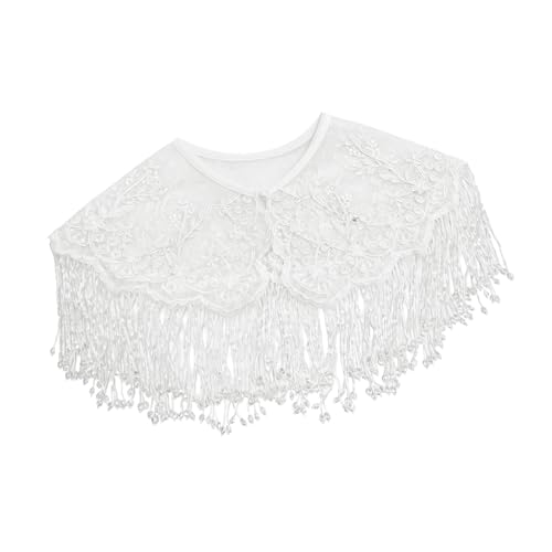 Cuello capelet con flecos elegante chal bordado de alta costura para mujer