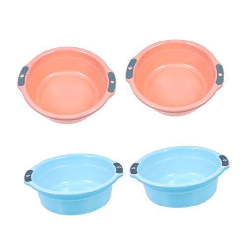 Mobestech Thick Household Washbasin with Dual Handles 4pcs Medium Kitchen Cleaning Basin for Face Washing and Laundry Use Random Color