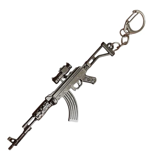 Llavero AK47 Tactical de Aleación Zamak Cromado | Mini Fusil de 11 cm, Total 16 cm con Cadena y Argolla | Diseño Realista de Fusil Militar | Llavero Decorativo y coleccionable
