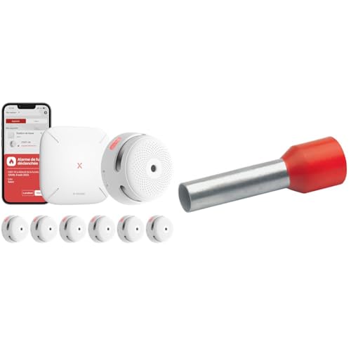 Detector de Humo X-Sense XS01-M ProConnected con estación Base SBS50 y terminales eléctricos Klauke 47612 (100 PC(S), 2,5 cm), Rojo