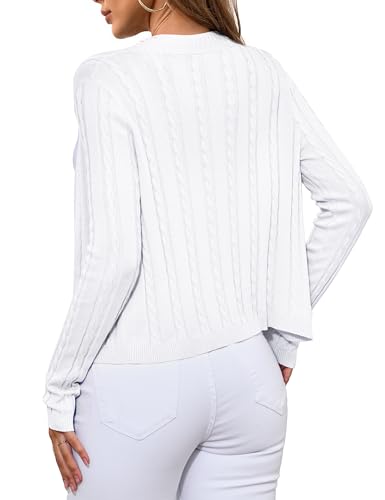 Image of VERABENDI Womens Sweaters Cable Knit Open Front Buttons V Neck Lightweight Cropped Cardigan for Women